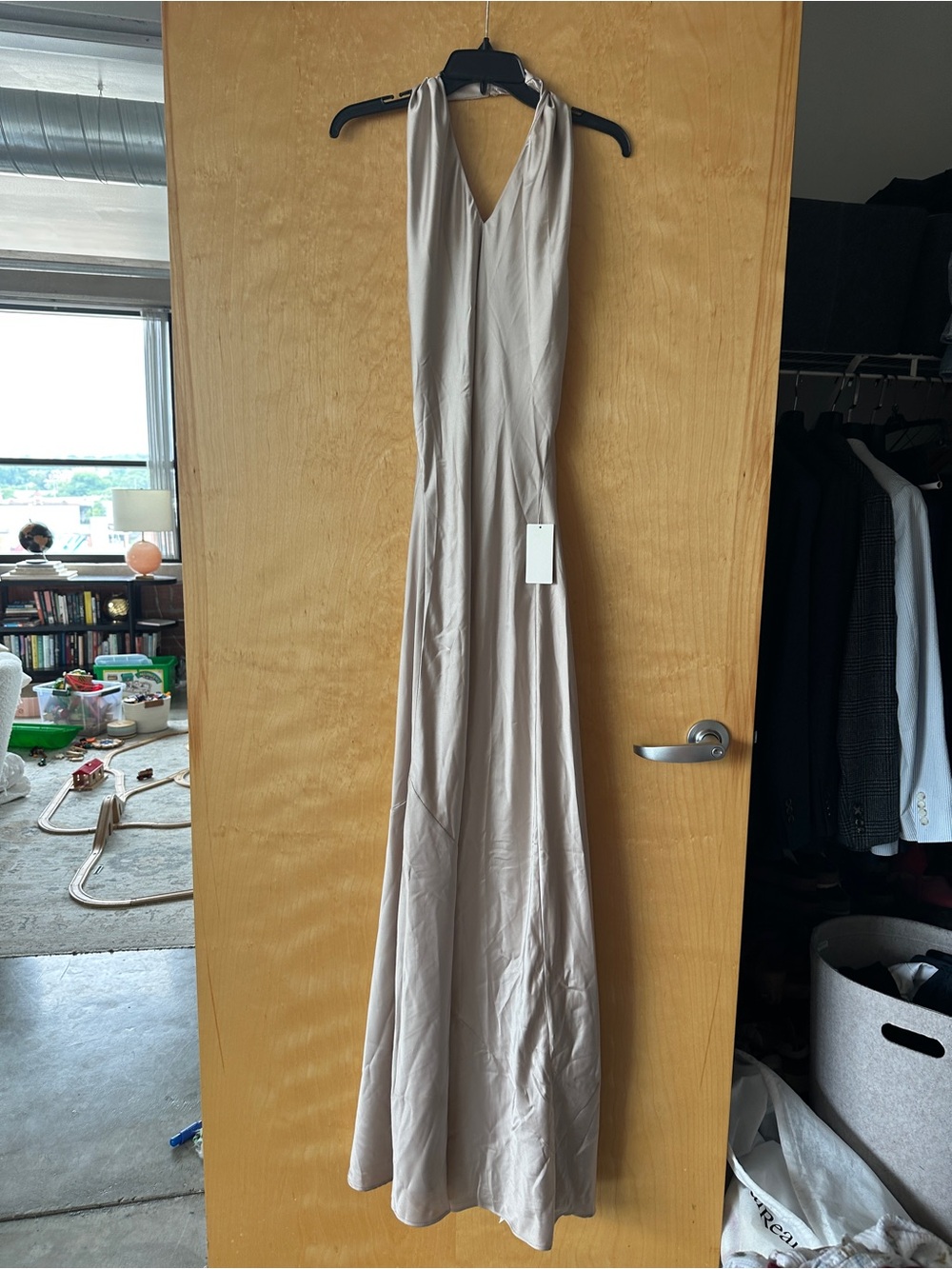 Jasmine Halter Maxi Dress in Show Me The Ring Luxe Satin, S - NWT